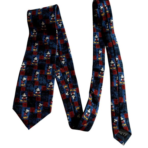 Vintage Disney Mickey Mouse Checkerboard Print Silk Necktie Made In Italy - Picture 2 of 6